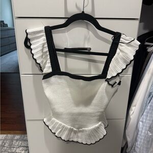Zara White and Black Ruffled tank